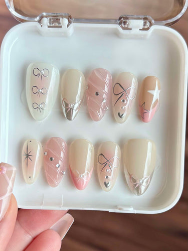 Pink Ribbons Press On Nail Set Size M/1
