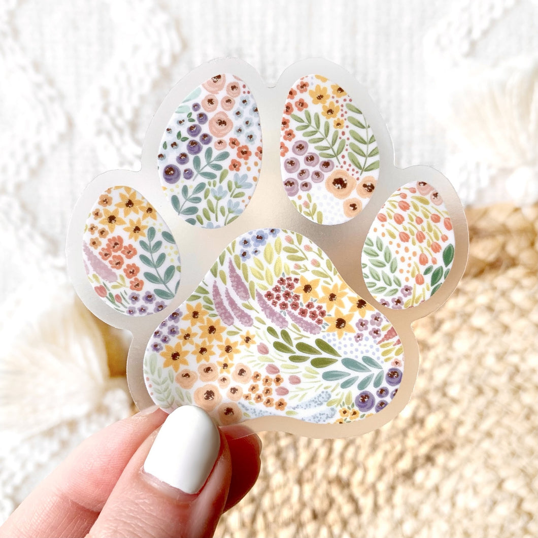 Clear Floral Paw Print Sticker 2.75x2.75in